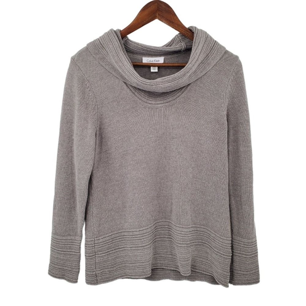 Calvin‎ Klein Womens Cowl Neck Pullover Knit Sweater Sz Medium Gray Long Sleeve